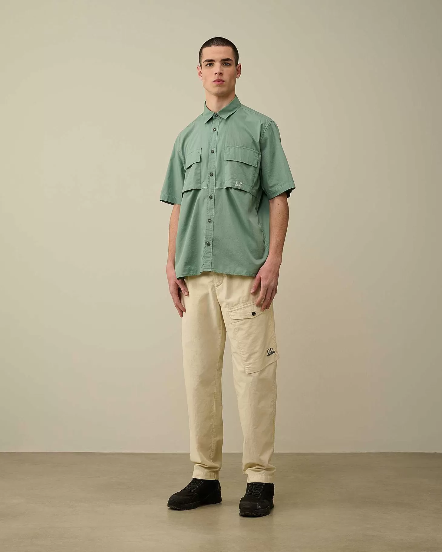 Outlet Cotton Rip-Stop Short Sleeved Shirt Men Shirt