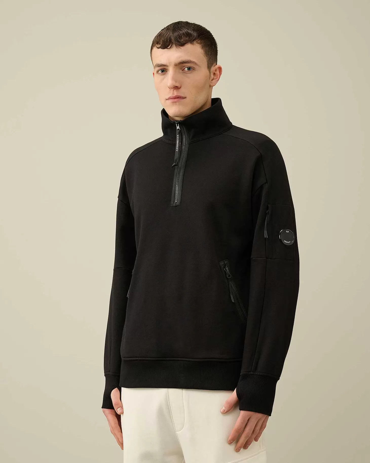 Cheap Diagonal Raised Fleece Zipped Sweatshirt Men Sweatshirts